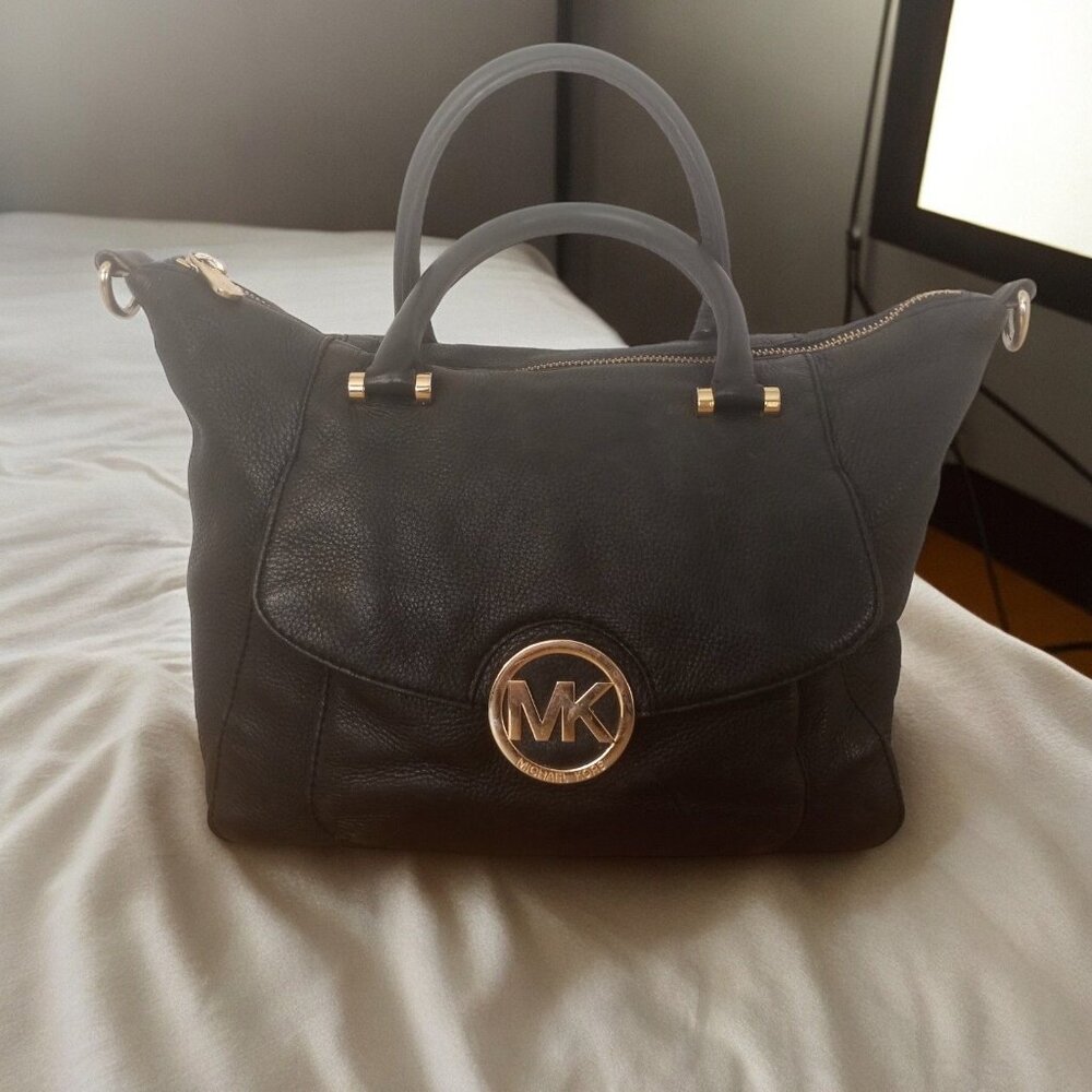 Michael Kors Black Soft Leather Fulton Chain Satchel